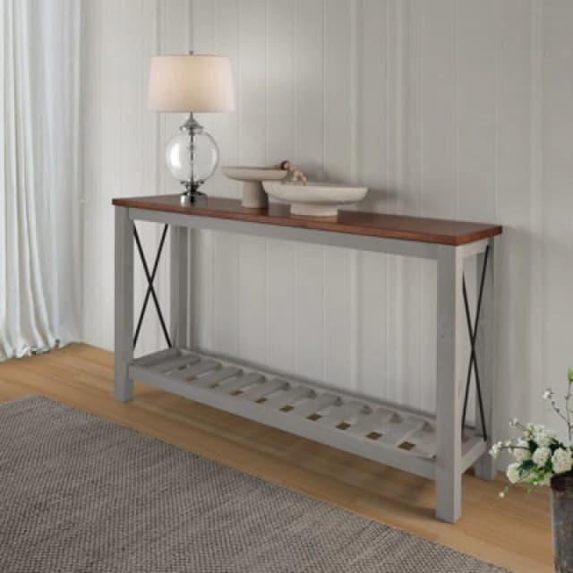 Mercers Furniture Cottage Grey Painted Pine Console Table Sideboard Wooden With Storage Shelf 81H X 132W X 36D Cm