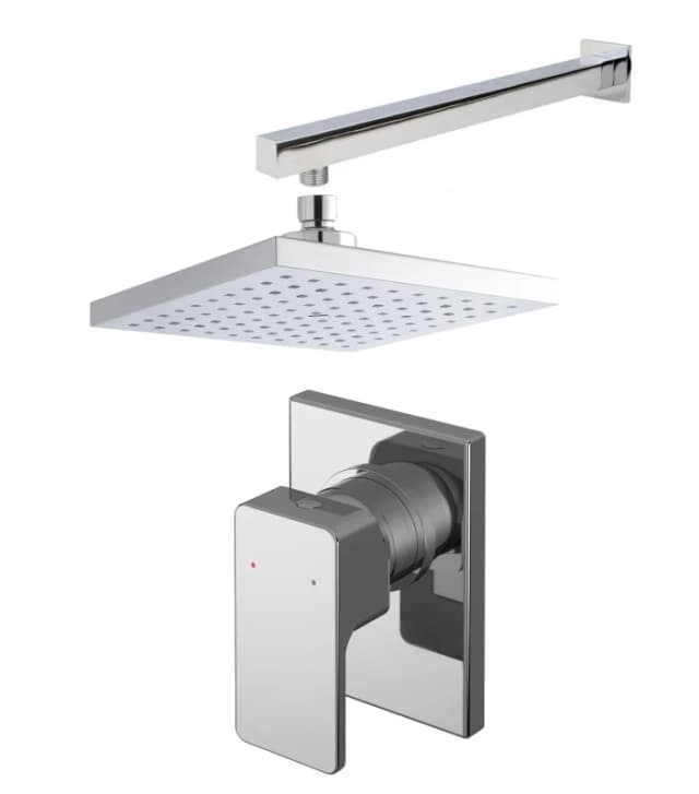Balterley Concealed Square Manual Valve Arm Head Shower Bundle Set Chrome Silver