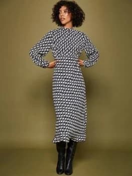 Mint Velvet Fia Print Bias Cut Midi Dress - Dark Blue