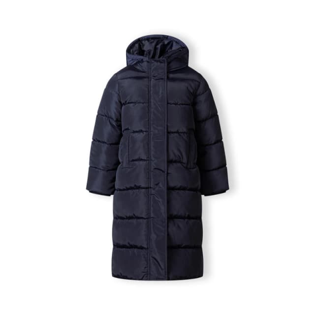 Minoti Girls long winter quilted coat fixed hood navy Dark Blue female 7-8 Yrs