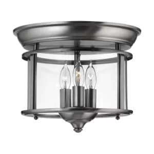 Gentry 3 Light Flush Mount Ceiling Light Pewter, E14