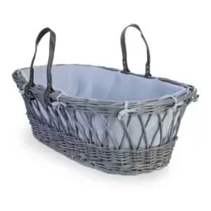 Clair de Lune Baby Love Grey Wicker Moses Basket - Blue