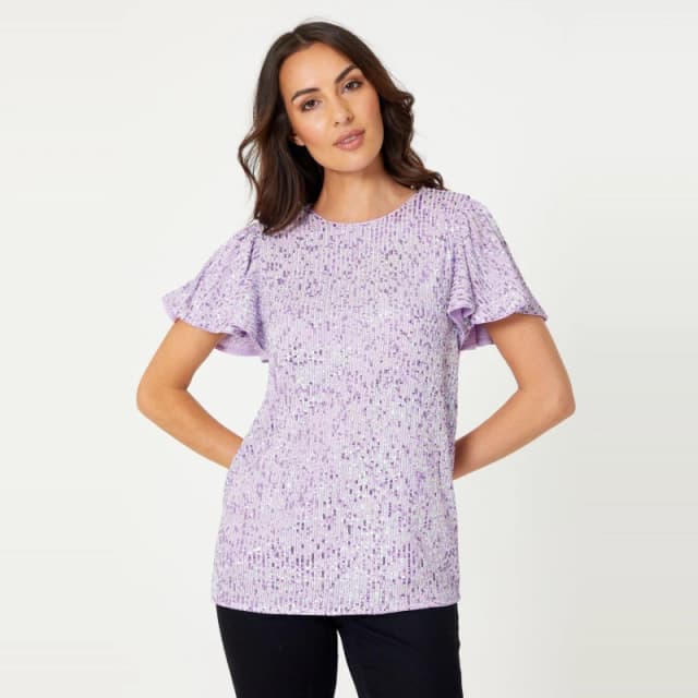 Be You Sequin Angel Sleeve Top - Purple Purple 8