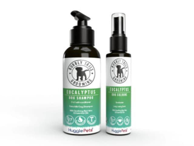 HugglePets Bubbly Tails Eucalyptus 2 in 1 Dog Shampoo & Deodorising Cologne Set Clear