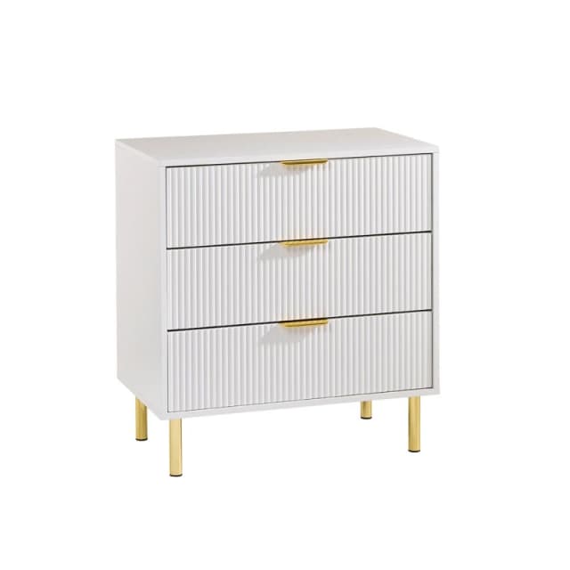 Moderna White Gloss Chest of Drawers, Gold Handles & Legs, 3 Drawer White Unisex