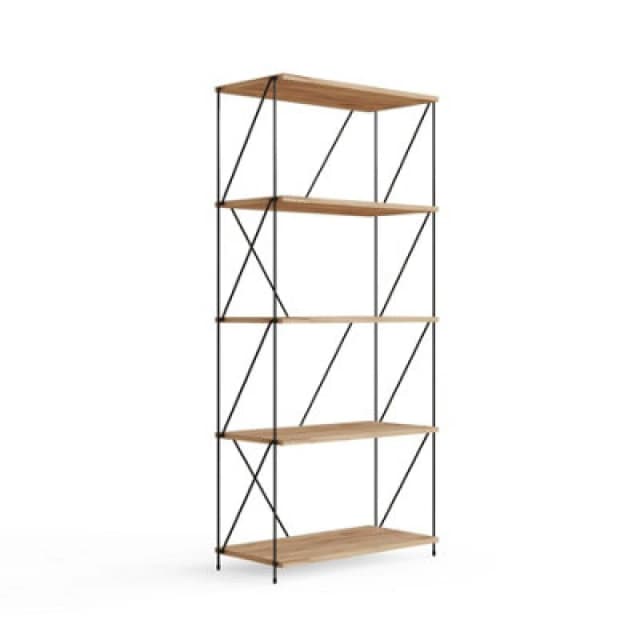 Y1 Industrial Style Display Bookcase Wide 5 Tier Storage Unit Oak Wood Black 5055651735998