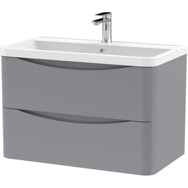 NUIE Nuie - Lunar Satin Grey 800mm 2 Drawer Wall Hung Vanity Unit and Polymarble Basin with 1 Tap Hole - LUN204 LUN204