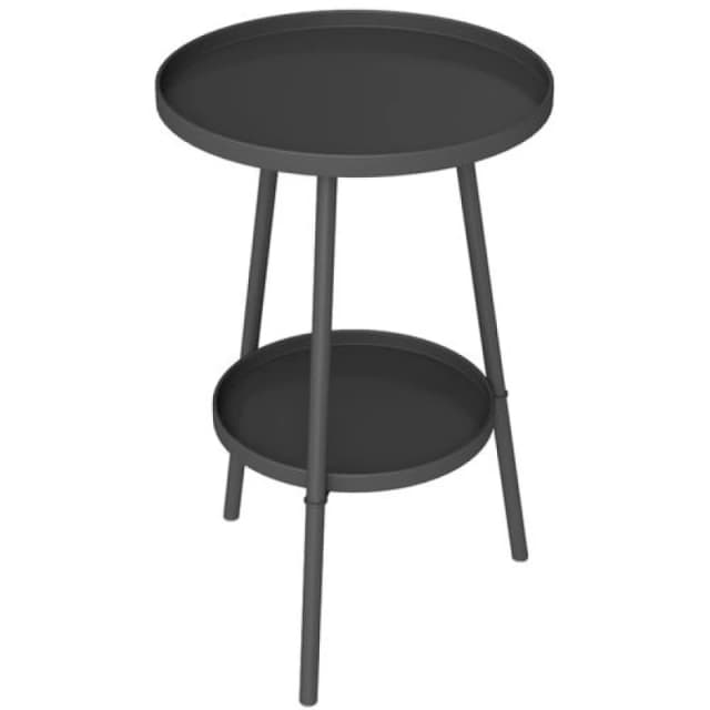 Outsunny Round Garden Table, 2-Tier Metal Patio Table Coffee Table, Black Black