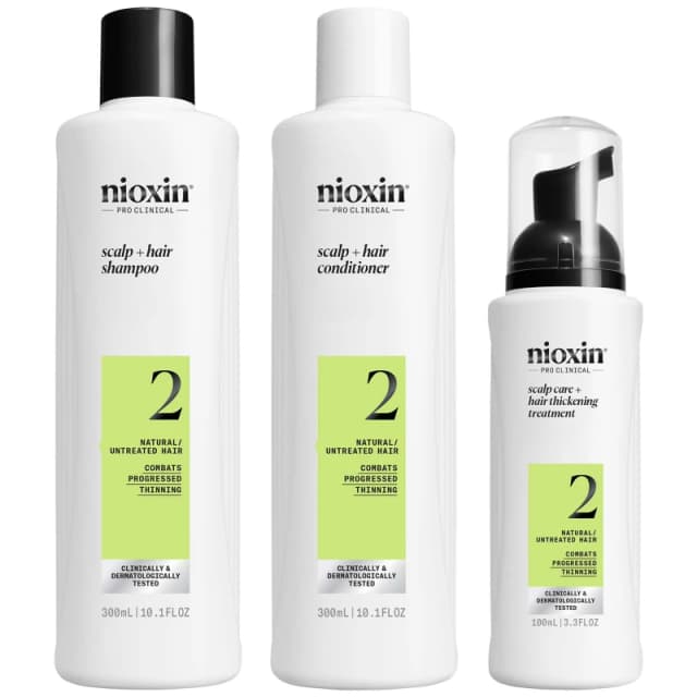 Nioxin Scalp + Hair Thickening System 2 for Natural Hair with Progressed Thinning, Loyalty Kit Clear