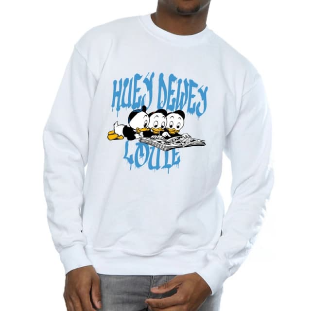 Disney Men Huey Dewey Louie Reading Sweatshirt in White Size: Small White S Male 5063376475266