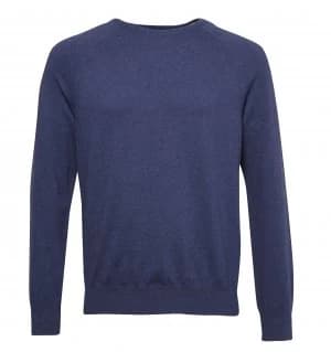 Mens French Connection Stretch Cotton Crew Neck Jumper Melange Blue