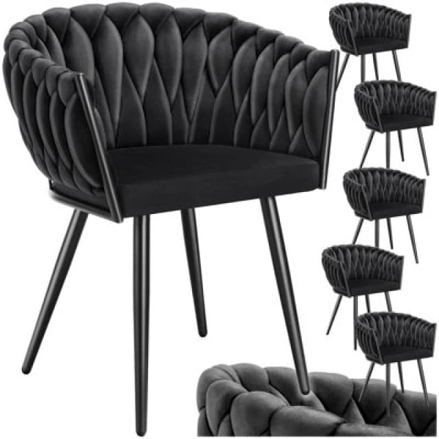 Tectake Set Of 6 Dining Chair Astano - Padded, Velvet, Knot Design, Continuous Backrest - Black