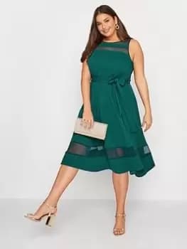 Yours Mesh Panel Skater Dress - Green, Size 16, Women
