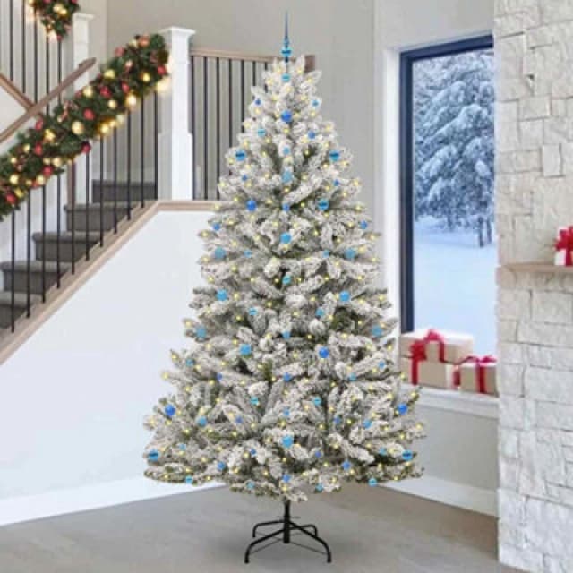vidaXL Artificial Christmas Tree with Blue Balls Green and White 270cm PVC and Metal, Green 3395782