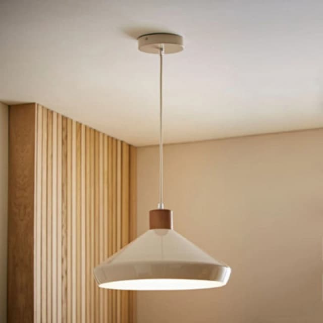 ValueLights ValueLights Parker Gloss with Walnut Wood Dome Adjustable Ceiling Pendant Light in Cream Cream One Size Unisex 5016529273080