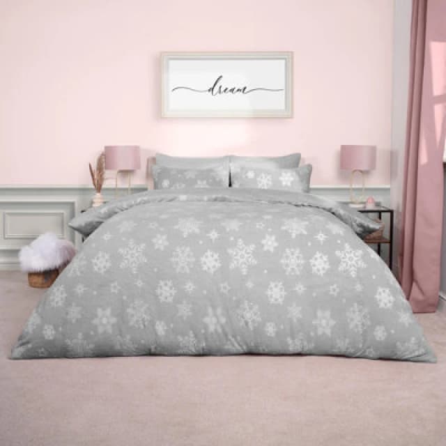 OHS OHS Snowflake Teddy Fleece Duvet Cover Bedding Winter Christmas in Grey Size: Double Grey Double Unisex 5027434171491