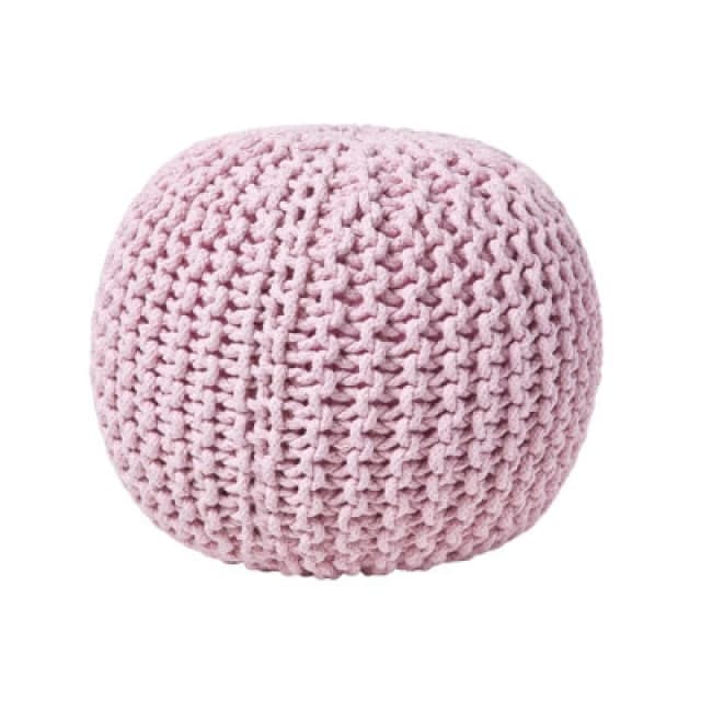 Homescapes Round Cotton Knitted Pouffe Footstool Bright Pink