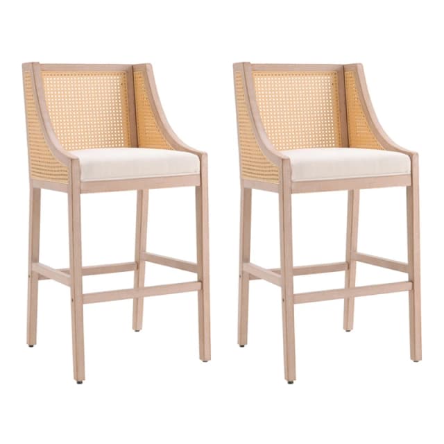 Kabinet UK 2 Pcs Natural Rattan Bar Stools with Backrest - Grey Unisex One Size
