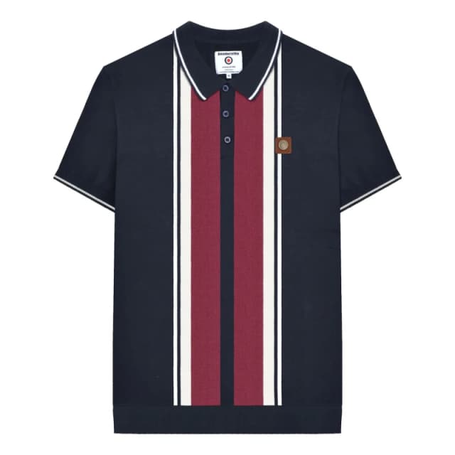 Lambretta Lambretta Men Gr Striped Knitted Short-Sleeved Polo Shirt in Navy Size: Medium Navy M Male 5063703656177
