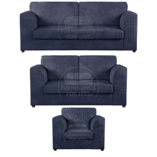 Furnishings For Less UK Luxor Jumbo Cord 3 + 2 + 1 Fabric 3 Piece Sofa Suite - Fullback Navy Blue