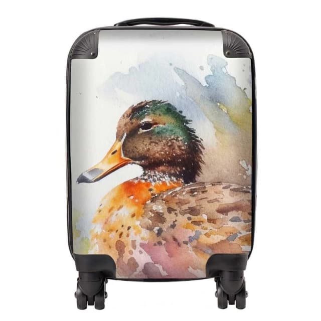 Warren Reed - Designer Mallard Watercolour Suitcase in Brown Size: Small Brown Unisex Small
