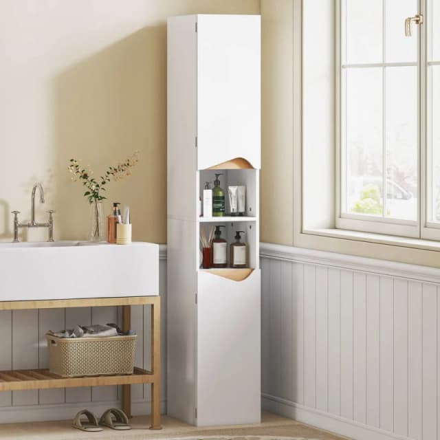 HOMCOM Slim Bathroom Storage Cabinet, Tall Bathroom Cabinet with 2 Doors in White White Unisex