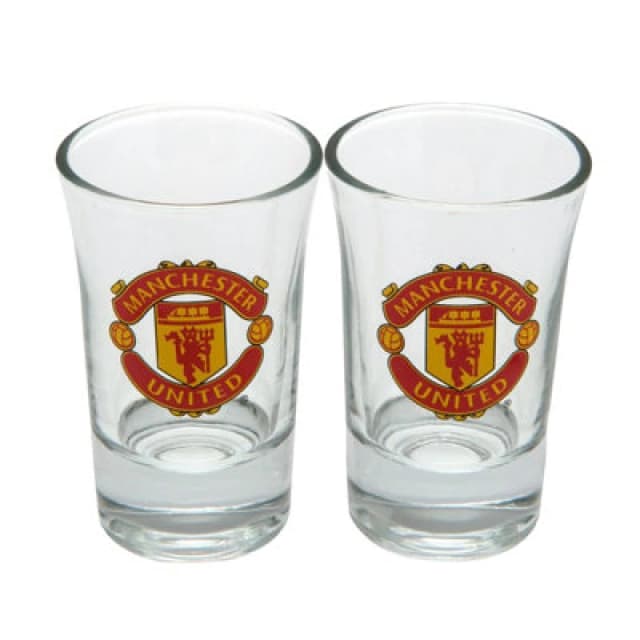 Manchester United FC Manchester United FC Official Shot Glass Set Pack of 2 in Clear Clear One Size Unisex 5059000788147