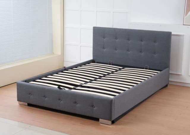 Outdoor Living Oslo Grey Linen Tufted Ottoman Bed Frame Size: King Grey Unisex King