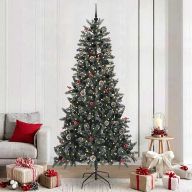 vidaXL Artificial Christmas Tree with Black Balls Green 129.5 x 129.5 x 240 cm, Green 3395905