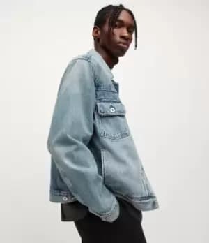 AllSaints Mens Crater Denim Jacket, Indigo, Size: M