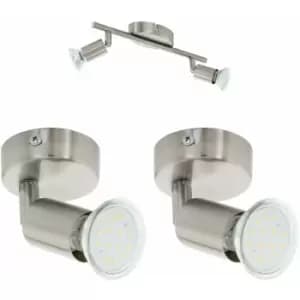 Twin Ceiling Spot Light & 2x Matching Wall Lights Satin Nickel Adjustable Head