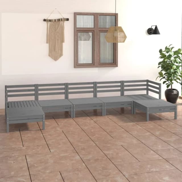 VIDAXL 7 Piece Garden Lounge Set Grey Solid Wood Pine Vidaxl 8720286691014