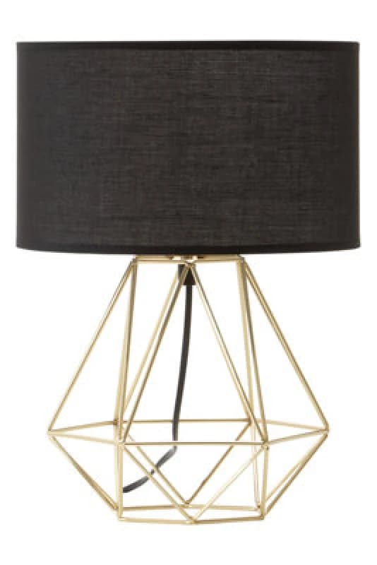 Orsina Elegant Black & Gold Table Lamp With Iron Cage Frame, Luxe Drum Shade Desk Light, Sturdy Metal Table Lamp
