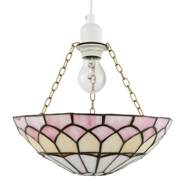 Happy Homewares Pale Pink Stained Glass Domed Tiffany Pendant Light Shade with Chains Pink Unisex
