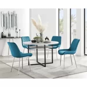 Furniturebox Adley Grey Concrete Effect 120cm Storage Dining Table & 4 Blue Pesaro SilverLeg Velvet Chairs
