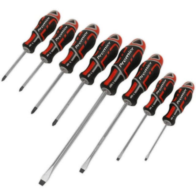 Loops 8 PACK Premium Soft Grip Screwdriver Set - Slotted & Phillips Various Sizes RED Multi