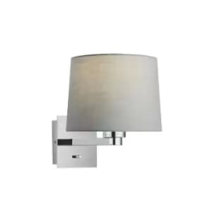 Wall Light & Shade Chrome Plate & Grey Fabric 60W E27 Living Room e10310