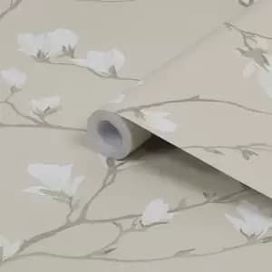 Laura Ashley Magnolia Grove Neutral Floral Smooth Wallpaper
