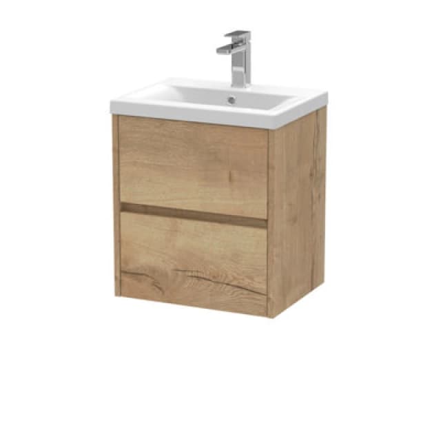 Balterley Square Wall Hung 2 Drawer Vanity Unit & Basin, 500mm Autumn Oak Brown