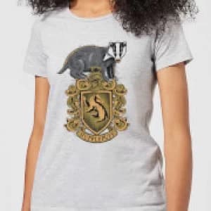 Harry Potter Hufflepuff Drawn Crest Womens T-Shirt - Grey - 3XL