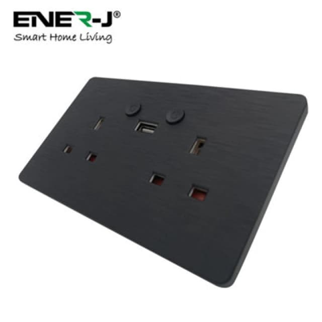 Ener-J Smart WiFi 13A WiFi Twin Wall Sockets With 1 USB Ports Black Brushed Finish