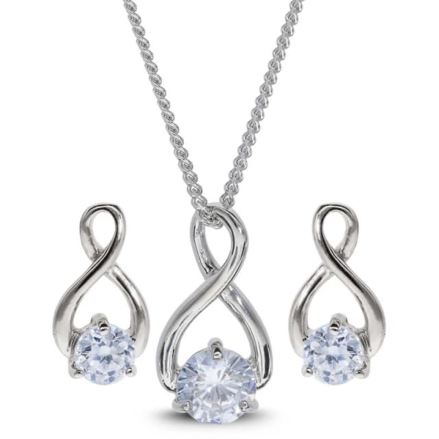 Be You Sterling Silver CZ Infinity Pendant & Earring Set Silver female One Size