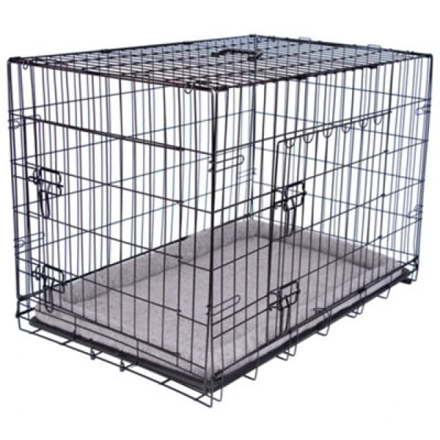 Pretty Pooch Dog Cage Pet Training Crate Metal Folding Carrier Tray & Bed - Medium Black