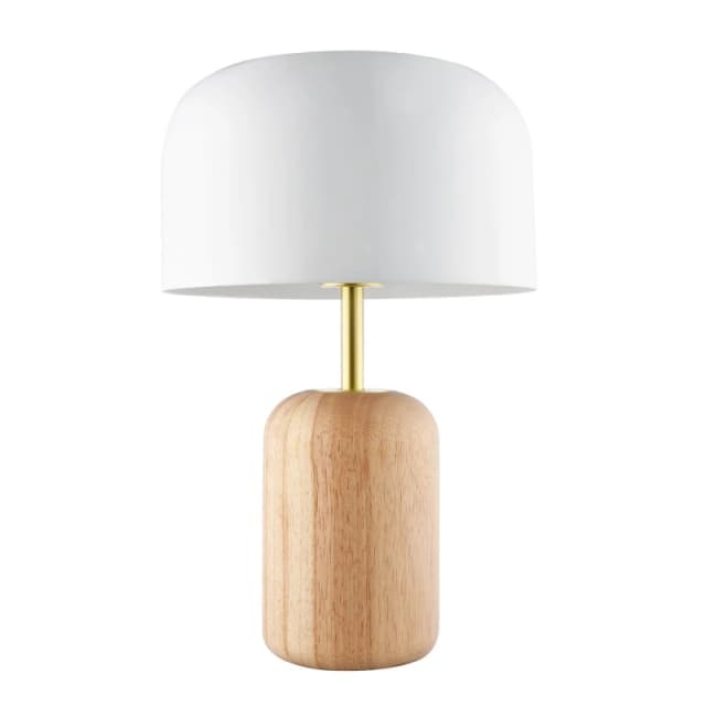 Happy Homewares Modern Designer Wooden Table Lamp with White Gloss Domed Metal Shade in Brown Brown Unisex