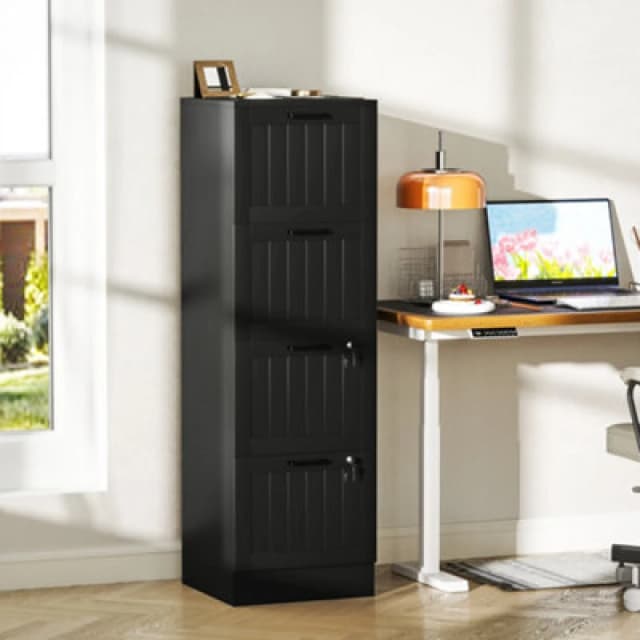 HOMCOM 4 Drawer File Cabinet with Lock & Adjustable Hanging Bars in Black Size: Large Black Unisex Large
