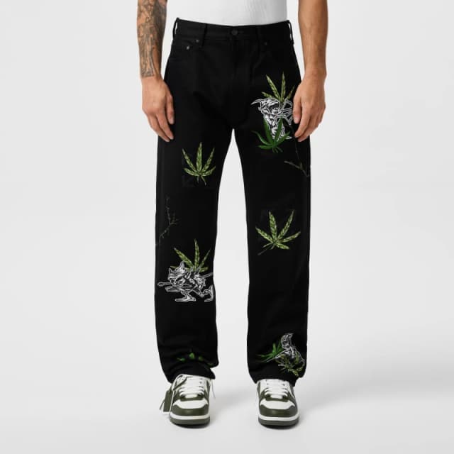 Off White Mens Skinny Fit Jeans Black Green male 34W R