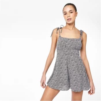 Jack Wills Ditsy Print Tie Strap Playsuit - Black Print