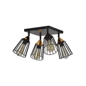 Vesta Black Multi Arm Semi Flush Ceiling light Wire Dome Shades 4x E27