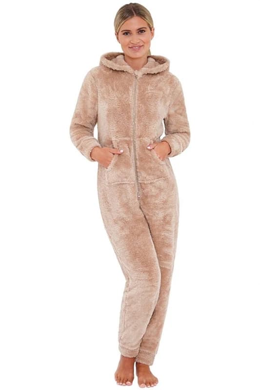 Love to Sleep Fluffy Fleece Onesie Beige female