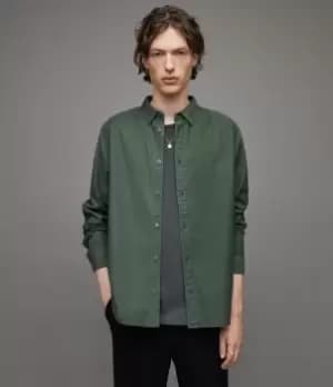 AllSaints Mens Hermosa Ramskull Relaxed Shirt, Moore Green, Size: M